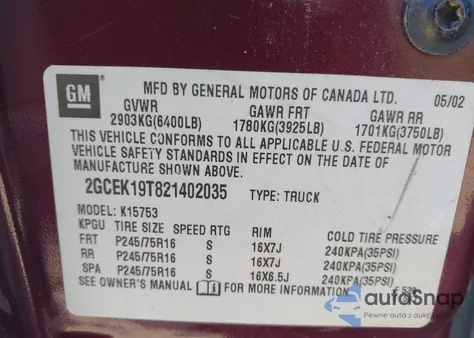 2002 Chevrolet Silverado 1500 Ls из США, поврежденный, VIN 2GCEK19T821402035